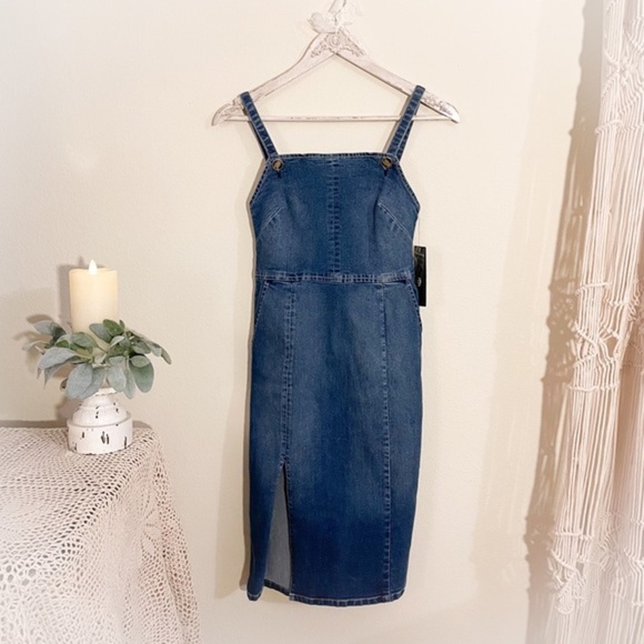 Guess Dark Denim Midi Dress with Straps and Side Slit - Picture 6 of 13